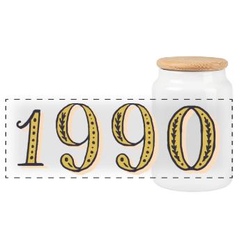 1990 Vintage 1990 Birthday Gift - Panoramic Cookie Jar with Wooden Lid - white - Front