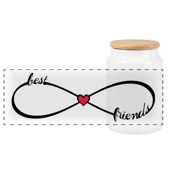 best friends forever BFF best friends Infinity 8 - Panoramic Cookie Jar with Wooden Lid - white - Front
