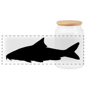Fish silhouette barbel - Panoramic Cookie Jar with Wooden Lid - white - Front