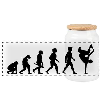 Evolution Breakdance Breaking Breakdancing Hip Hop - Panoramic Cookie Jar with Wooden Lid - white - Front