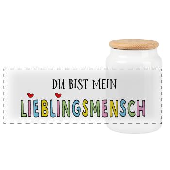 Du bist mein Lieblingsmensch - Panorama Keksdose mit Holzdeckel - Weiß - Vorne