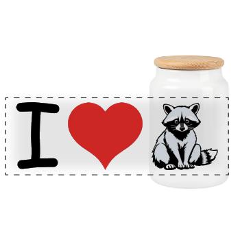 I love Raccoon - Pet Design - Panoramic Cookie Jar with Wooden Lid - white - Front