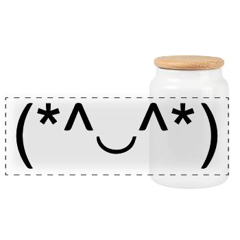 JapaneseEmoticons 102 BLACK Kaomoji by NJ - Panoramic Cookie Jar with Wooden Lid - white - Front