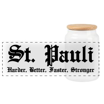 St. Pauli Harder Better Faster Strong Hamburg - Panoramic Cookie Jar with Wooden Lid - white - Front