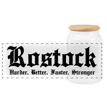 Rostock Harder Better Faster Stronger City - Panoramic Cookie Jar with Wooden Lid - white - Front