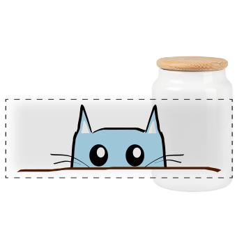 Katze Comic Tisch - Panorama Keksdose mit Holzdeckel - Weiß - Vorne