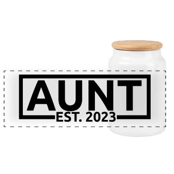 Tante Est. 2023, bald Tante, Schwangerschaftsoffenbarung - Panorama Keksdose mit Holzdeckel - Weiß - Vorne