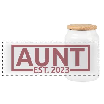 Tante Est. 2023, bald Tante, Schwangerschaftsoffenbarung - Panorama Keksdose mit Holzdeckel - Weiß - Vorne
