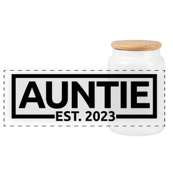 Tante Est. 2023, Tante zu sein, Schwangerschaft enthüllen - Panorama Keksdose mit Holzdeckel - Weiß - Vorne