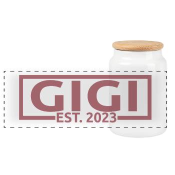 Gi Gi Est. 2023, Oma To Be, Schwangerschaft enthüllen - Panorama Keksdose mit Holzdeckel - Weiß - Vorne