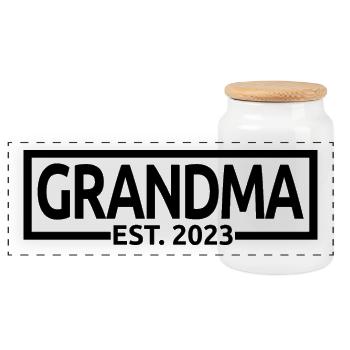 Oma Est. 2023, Oma To Be, Schwangerschaft enthüllen - Panorama Keksdose mit Holzdeckel - Weiß - Vorne