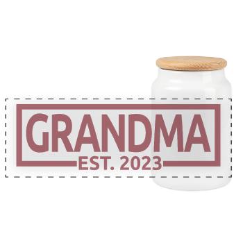 Oma Est. 2023, Oma To Be, Schwangerschaft enthüllen - Panorama Keksdose mit Holzdeckel - Weiß - Vorne