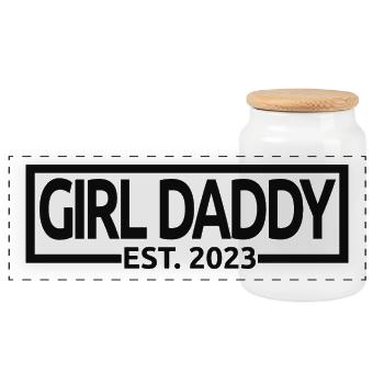 Girl Daddy Est. 2023 Baby Shower Pregnancy Reveal - Panoramic Cookie Jar with Wooden Lid - white - Front