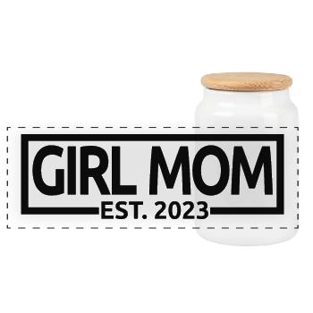 Mädchen Mama Est. 2023 Baby Shower Schwangerschaft Enthüllung - Panorama Keksdose mit Holzdeckel - Weiß - Vorne