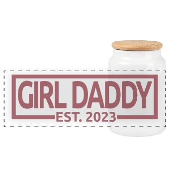 Girl Daddy Est. 2023 Baby Shower Pregnancy Reveal - Panoramic Cookie Jar with Wooden Lid - white - Front