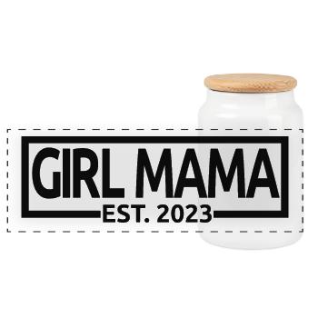 Girl Mama Est. 2023 Baby Shower Grossesse Révélation - Boîte à biscuits avec couvercle en bois - blanc - Devant