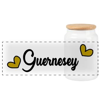 GUERNSEY. ENGLAND - Panorama Keksdose mit Holzdeckel - Weiß - Vorne
