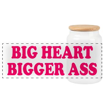 Big heart bigger ass - Panorama Keksdose mit Holzdeckel - Weiß - Vorne
