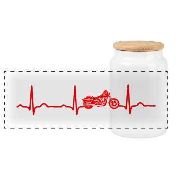 EKG HERZSCHLAG CHOPPER BIKE MOTORRAD Red - Panorama Keksdose mit Holzdeckel - Weiß - Vorne