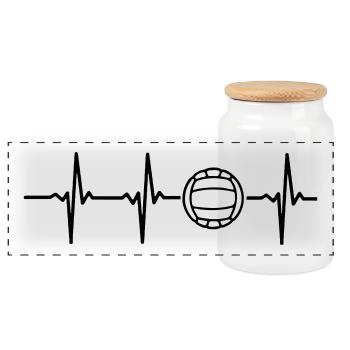 My heart beats for volleyball - Panoramic Cookie Jar with Wooden Lid - white - Front
