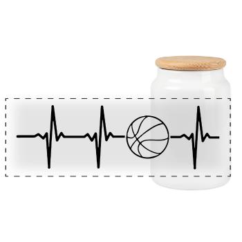 My heart beats for basketball - Panoramic Cookie Jar with Wooden Lid - white - Front