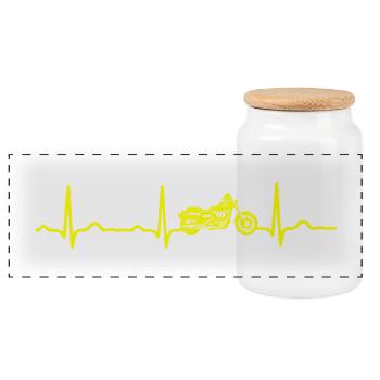 EKG HERZSCHLAG CHOPPER BIKE MOTORRAD Yellow - Panorama Keksdose mit Holzdeckel - Weiß - Vorne
