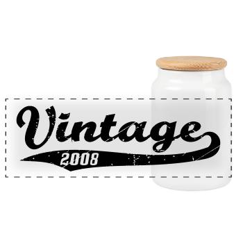 Vintage 2008 - Panoramic Cookie Jar with Wooden Lid - white - Front