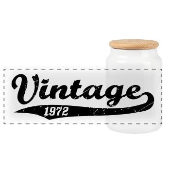 Vintage 1972 - Panoramic Cookie Jar with Wooden Lid - white - Front