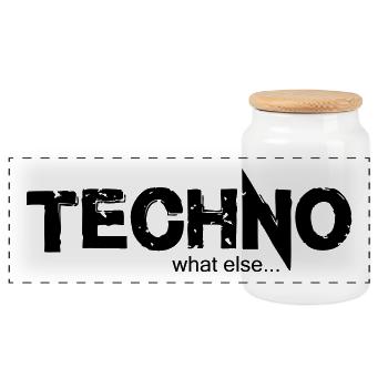 TECHNO quoi d'autre .... Design 2 - Boîte à biscuits avec couvercle en bois - blanc - Devant