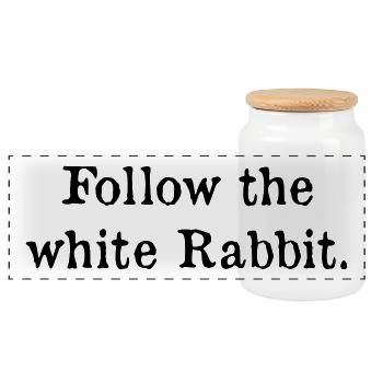 Follow the white Rabbit - Panorama Keksdose mit Holzdeckel - Weiß - Vorne