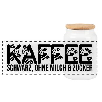 Kaffee - schwarz, ohne Milch und Zucker - Panorama Keksdose mit Holzdeckel - Weiß - Vorne