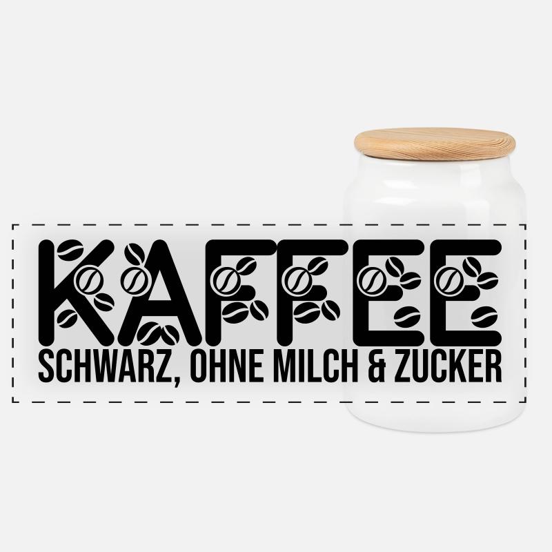 Kaffee - schwarz, ohne Milch und Zucker - Panorama Keksdose mit Holzdeckel - Weiß