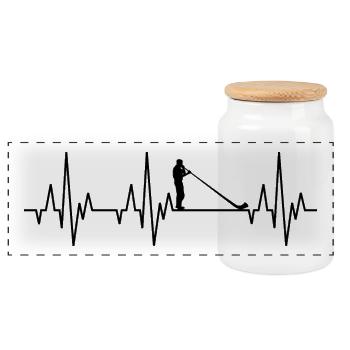 Heartbeat ECG Alphorn Alpenhorn Music - Panoramic Cookie Jar with Wooden Lid - white - Front