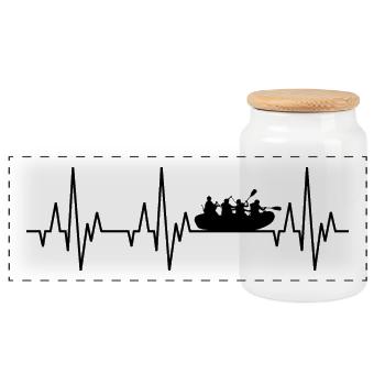 Heartbeat ECG rafting whitewater water sports - Panoramic Cookie Jar with Wooden Lid - white - Front