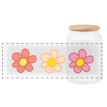 Flowers - Panoramic Cookie Jar with Wooden Lid - white - Front