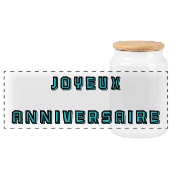 HAPPY BIRTHDAY. JOYEUX ANNIVERSAIRE. ANNIVERSAIRE. - Boîte à biscuits avec couvercle en bois - blanc - Devant