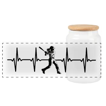 I love Baseball Heartbeat Pulse - Sports Design - Panoramic Cookie Jar with Wooden Lid - white - Front