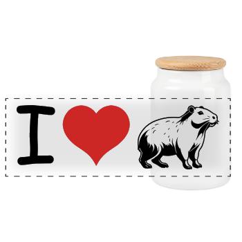 I love Capybara Quote - Pet Design - Panoramic Cookie Jar with Wooden Lid - white - Front
