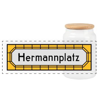 Hermannplatz NEUKÖLLN - Panorama Keksdose mit Holzdeckel - Weiß - Vorne