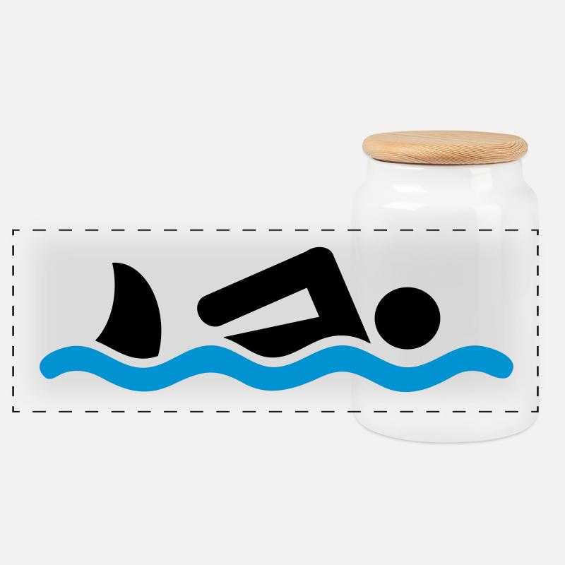 schwimmen mit Hai - Panorama Keksdose mit Holzdeckel - Weiß