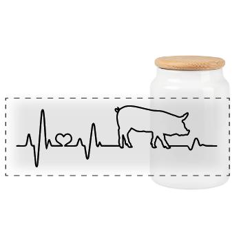 Pig heartbeat I love pigs pigs - Panoramic Cookie Jar with Wooden Lid - white - Front