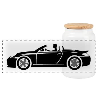 Sports Car Car Car Convertible - Panoramic Cookie Jar with Wooden Lid - white - Front