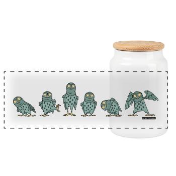 Owls - Turquoise - Boîte à biscuits avec couvercle en bois - blanc - Devant