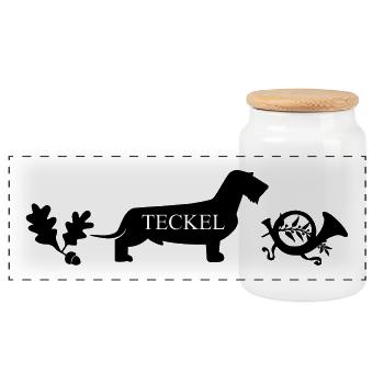 hunting dachshunds - Panoramic Cookie Jar with Wooden Lid - white - Front