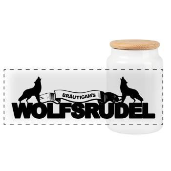 Bräutigam Wolfsrudel Junggesellenabschied Geschenk - Panorama Keksdose mit Holzdeckel - Weiß - Vorne