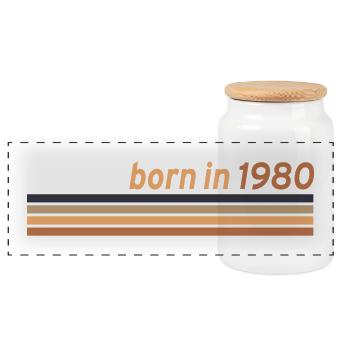 1980 - Panoramic Cookie Jar with Wooden Lid - white - Front