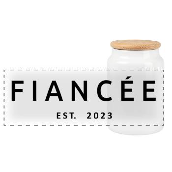 Fiancée Est. 2023 Fiançailles Douche nuptiale Mariage - Boîte à biscuits avec couvercle en bois - blanc - Devant