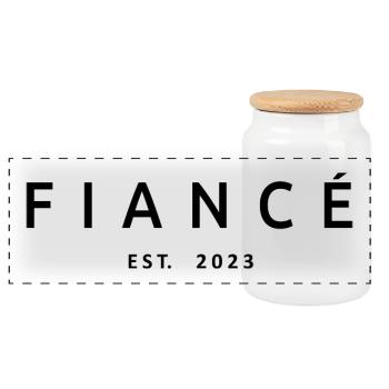 Verlobter Est. 2023 Verlobungsgeschenk Hochzeit des Bräutigams - Panorama Keksdose mit Holzdeckel - Weiß - Vorne