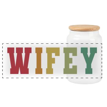 Retro Wifey Matching Couple Wedding Party Marriage - Panoramic Cookie Jar with Wooden Lid - white - Front