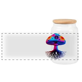Psychedelic Mushroom - Panoramic Cookie Jar with Wooden Lid - white - Front